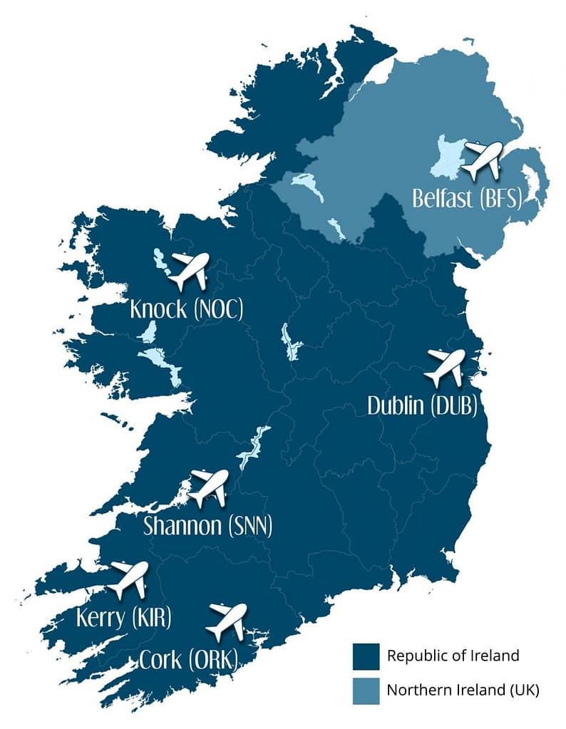 Karte mit Irland's Flughäfen